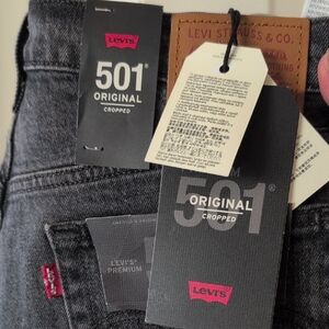 Levi's Women's 501 Original Cropped Jeans - Washed Black Rhinestone Detail